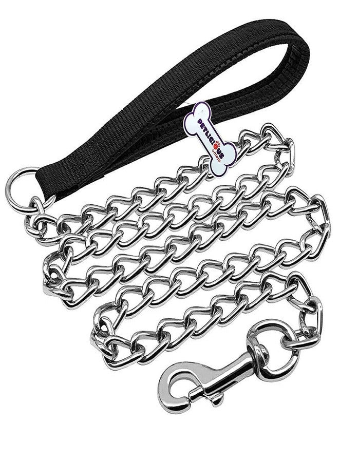 Petlicious & More® 1.25" Inch Thick Large Dog Collar with Dog Handle Chain I Collar Size 16-24 Inch I Handle Chain No. 6 Length 5 ft - Pack of Black Collar with Dog Handle Chain - Image 3